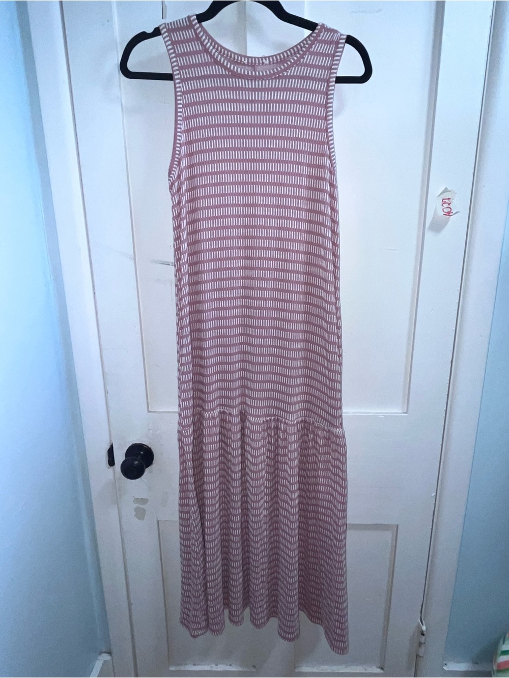 Sleeveless Pink Striped Knit Maxi Dress A027
